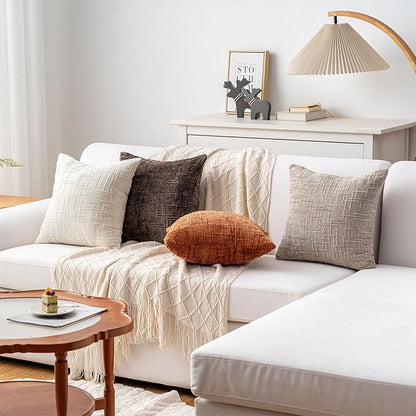 Decorative Throw Pillow Covers 18x18 Inch Set of 4, Soft Solid Farmhouse Chenille Couch Pillows, Spring Pillow Covers for Couch Sofa Bed Living Room Home Decor Pillowcase, Warm Colors
