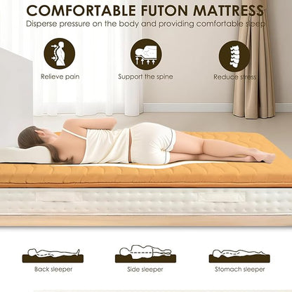 Japanese Floor Mattress, 100% High Density Comfortable Foam, 4" Thicken Foldable Mattress Tatami Mat Sleeping Pad, Ideal for Comfort and Support, Kids Floor Lounger Pillow Bed Sofa, Coffee, Twin