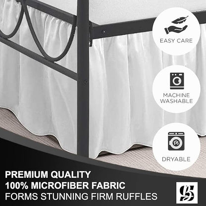 SKY BEDDINGS - Twin Size Ruffled Bed Skirt with Split Corners - 14 Inch Drop Dust Ruffle Bed Skirt with Platform Three Sided Coverage - 100% Microfiber, White