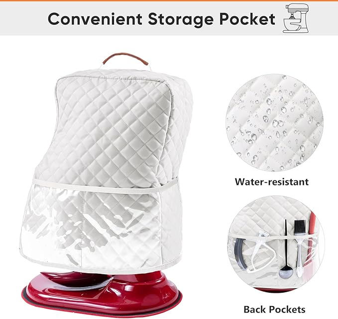 BAGSPRITE Stand Mixer Cover with Appliance Sliders Compatible with KitchenAid Mixer 6/7/8 Quart with Pockets for Kitchen Aid Accessories and Attachments