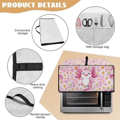 Cute Axolotl Daisy Print Microwave Oven Cover Dust-Proof Microwave Oven Cloth Cover Scratch-Resistant Foldable Small Appliance Dust Covers Case Protections Protector, L