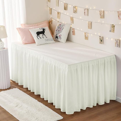 RIMELA Cream Dorm Bed Skirt Twin XL 32 Inch Drop, Easy to Install Extra Long Wrap Around Elastic Dust Ruffle, Bedskirt Silky Fabric Machine Washable (Twin XL 80“L x 39”W & Twin 75“L x 39”W)