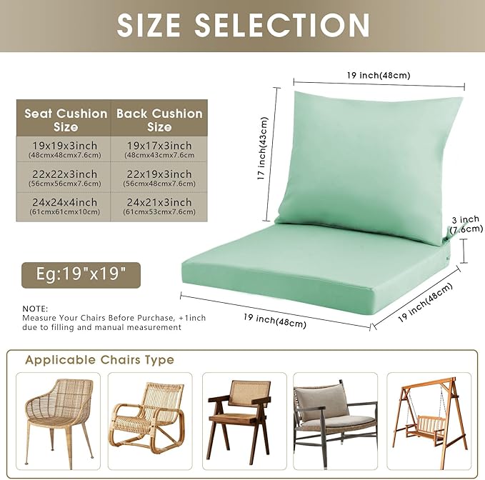Outdoor Seat Cushion Set 24 x 24 In, Water-Resistant & Fade-Resistan, Patio Furniture Cushions with Removable Cover Deep Seat & Back Cushion with Handle and Adjustable Straps for Chair Sofa,1PC