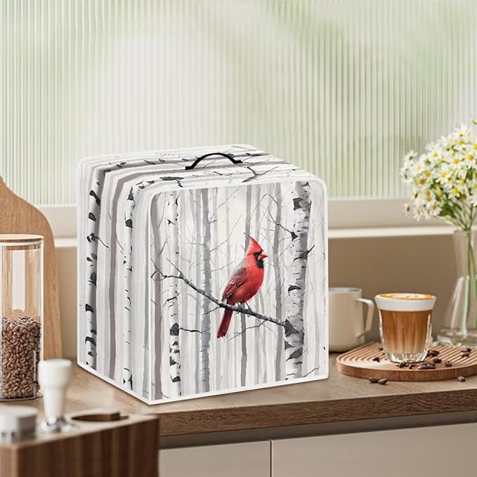Christmas Cardinal Coffee Maker Cover for Kitchen Counter, Washable Small Appliance Covers with Handle