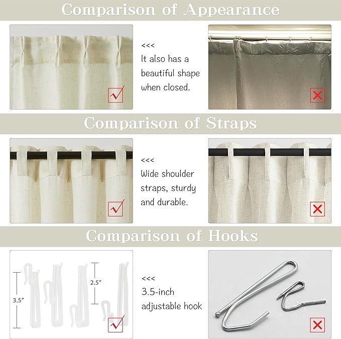 MASWOND Natural Pinch Pleated 96 Inch Curtains 2 Panels for Living Room Semi Sheer Linen Curtains Pinch Pleat Drapes for Bedroom Pinch Pleat Drapes with Hooks 50" Wx96 L