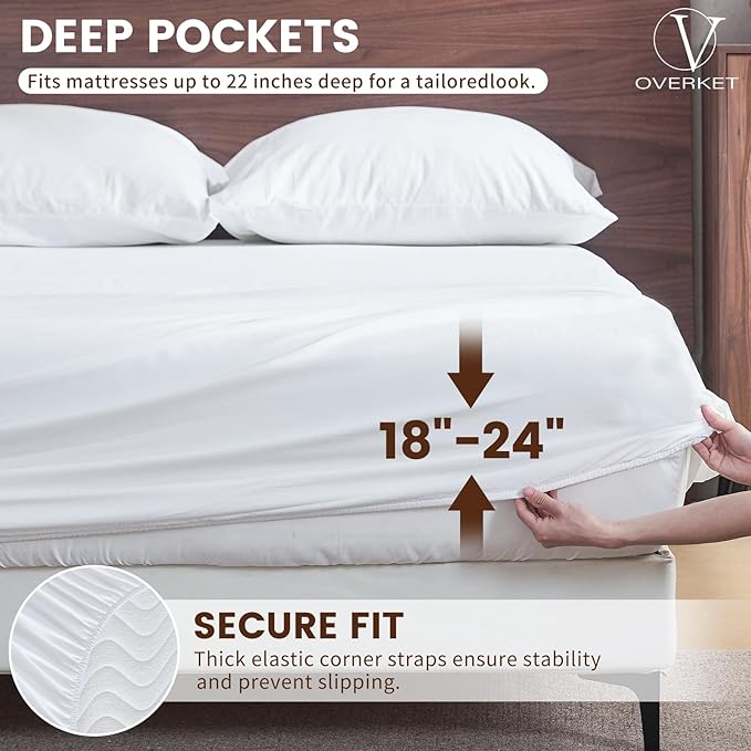 100% Linen Sheet Set Cal King Size Extra Deep Pocket Fits 18-24 Inch Mattress, Breathable & Soft, Smooth 6-Piece Set for Thick Mattresses Hotel Luxury Bedding（Cal King, White）
