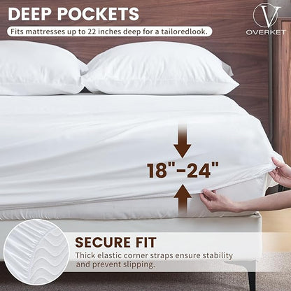 100% Linen Sheet Set Queen Size Extra Deep Pocket Fits 18-24 Inch Mattress, Breathable & Soft, Smooth 6-Piece Set for Thick Mattresses Hotel Luxury Bedding（Queen, White）