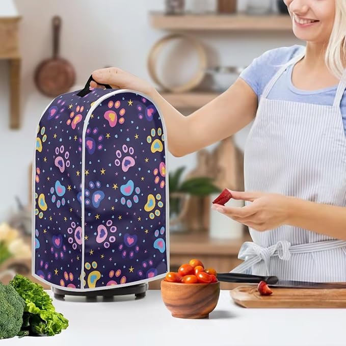 Colorful Paw Print Blender Dust Cover for Stand Mixer or Coffee Maker Appliance, Anti Fingerprint Polyester Dust Proof Stain Resistant Blender Covers for Home Kitchen