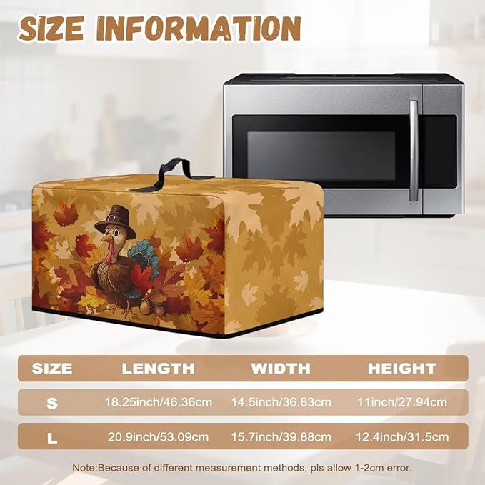 Microwave Oven Dust Cover, Thanksgiving Turkey Waterproof Polyester Dust Cover for Microwave Oven for Most Standard Microwaves Easy to Clean
