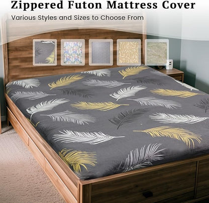 ZonLi Futon Mattress Cover Twin Size for Traditional Japanese Floor Futon Mattress with Zipper,Tatami Floor Sleeping Mat Cover,Super Soft and Machine Washable (43''x84'', Tropic Leaves)