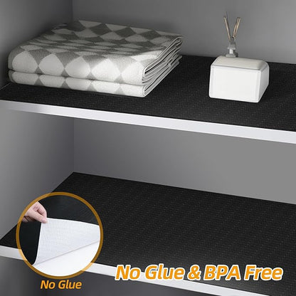 Shelf and Drawer Liner for Kitchen Cabinets Non-Adhesive, Strong Grip Non-Slip Thickened Cabinet Liners for Shelves, Waterproof Mats for Dresser Cupboard, Black, 23 in x 20 Feet