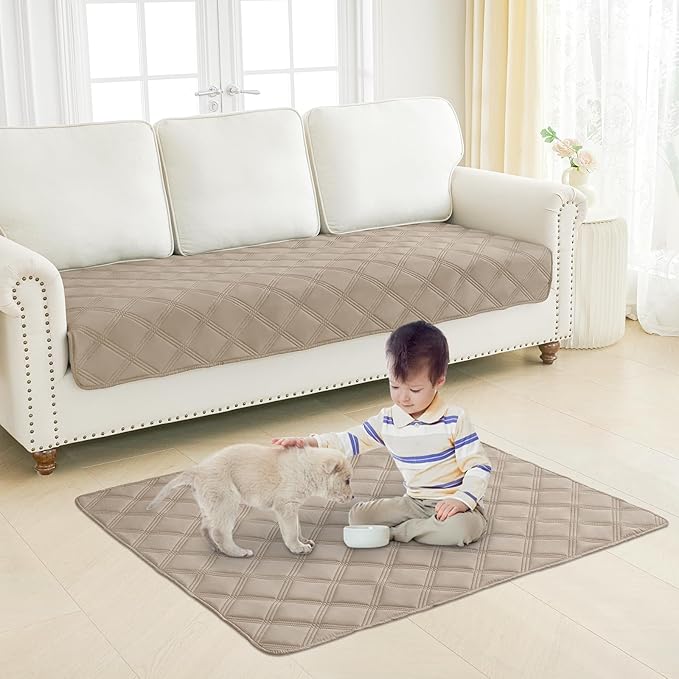 Smiry Waterproof Dog Bed Cover Blanket 30x53, Soft Reversible Pet Blanket, Washable Leakproof Cats Dogs Couch Cover for Sofa, Couch, Furniture, Lattice, Taupe/Beige