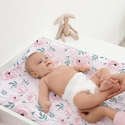 Gllquen Baby Bassinet Sheets Set 2-Pack, Breathable Cozy Bassinet Fitted Sheet Universal Fit Standard Mattress Oval Rectangle Cradle Baby Sheets for Baby Boy Girls Unisex 32"x16" (Pink Flower)