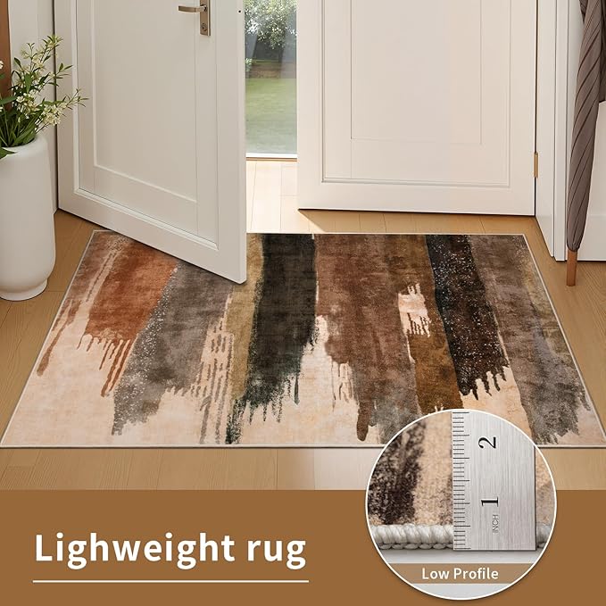 Ciicool Modern Abstract Brown Black Rug for Living Room, 8'x10' Machine Washable Area Rug Non-Slip Rug, Low-Pile Contemporary Indoor Dining Floor Carpet for Bedroom Office Under Table Home Decor