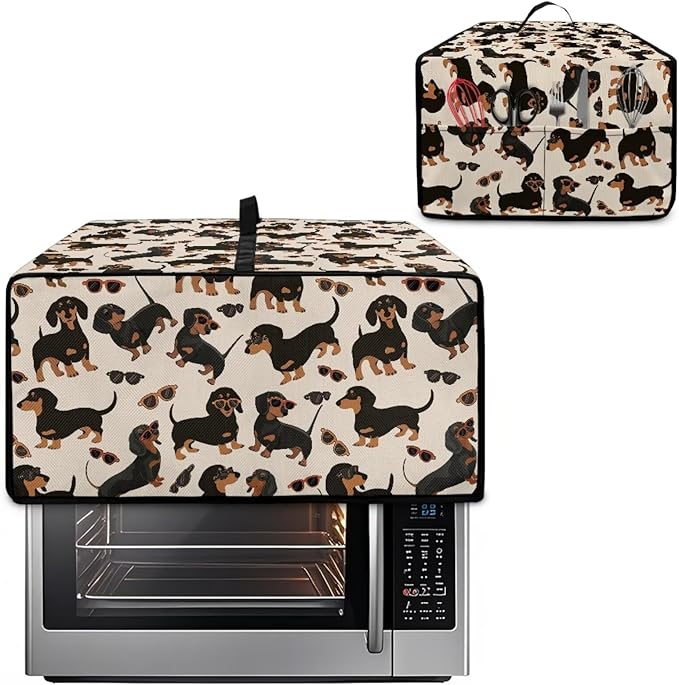 Air Fryer Toaster Oven Dust Cover Protective Microwave Oven Cover with Pockets, Dust-proof Countertop Appliance Protector, S, 14.5" x 18.5" x 9", Dachshund Dog Sunglasses Print