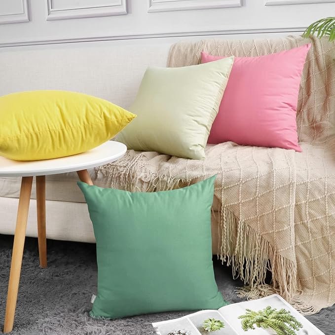 Thmyo 4-Pack 100% Cotton Comfortable Solid Decorative Throw Pillow Case, Square Cushion Cover Pillowcase Sublimation Blank Pillow Covers DIY Throw Pillowcase for Sofa(20x20 inch/ 50x50cm,Mist Green)
