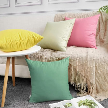 Thmyo 4-Pack 100% Cotton Comfortable Solid Decorative Throw Pillow Case, Square Cushion Cover Pillowcase Sublimation Blank Pillow Covers DIY Throw Pillowcase for Sofa(16x16 inch/ 40x40cm,Mist Green)