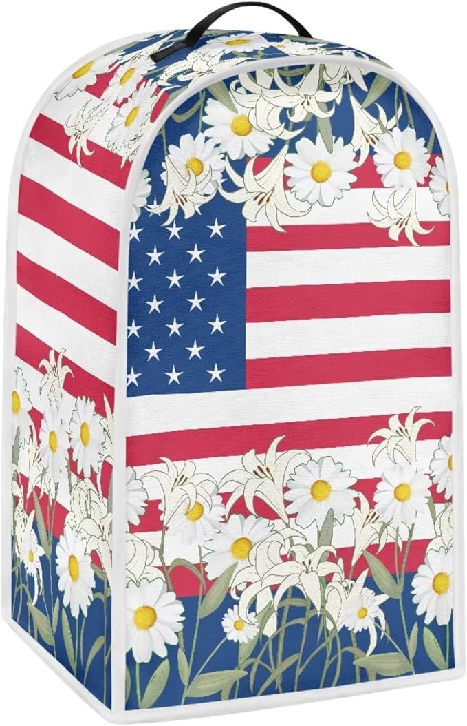 Blender Dust Cover Stand Mixer or Coffee Maker Appliance Cover 4th of July Anti Fingerprint Polyester Dust Proof Stain Resistant Blender Cover for Home Kitchen, American Flag Daisy