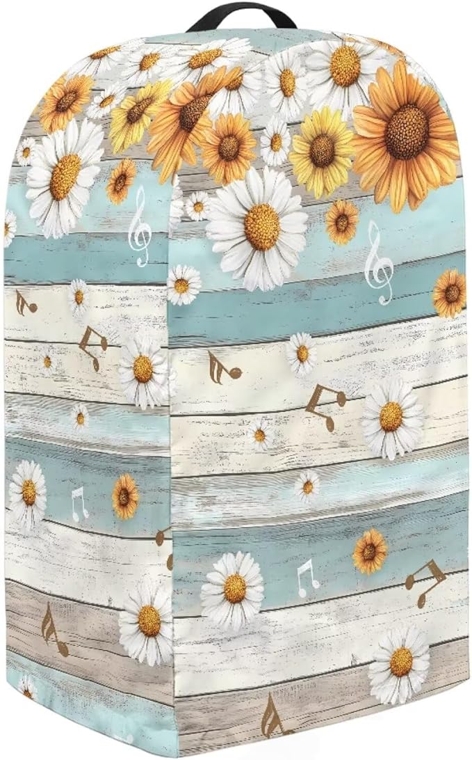 Kitchen Blender Food Processor Dust Cover with Top Handle and Drawstring, Dust Protection Easy to Clean Small Appliance Juicer Coffee Maker Cover Sunflower Daisy Blue Wood Grains