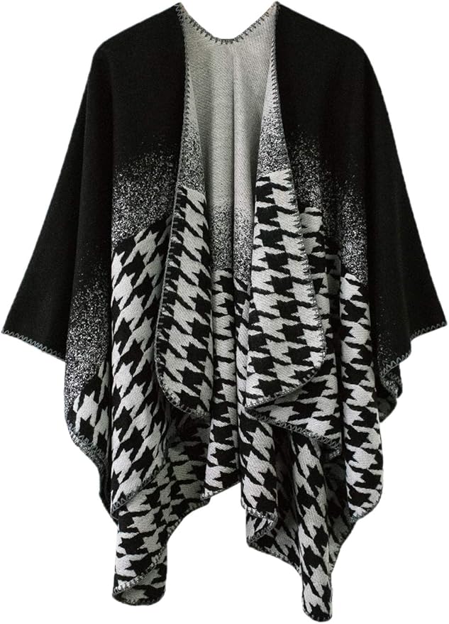Women's Vintage Pattern Open Front Poncho Cape Shawl Winter Shawl Wraps