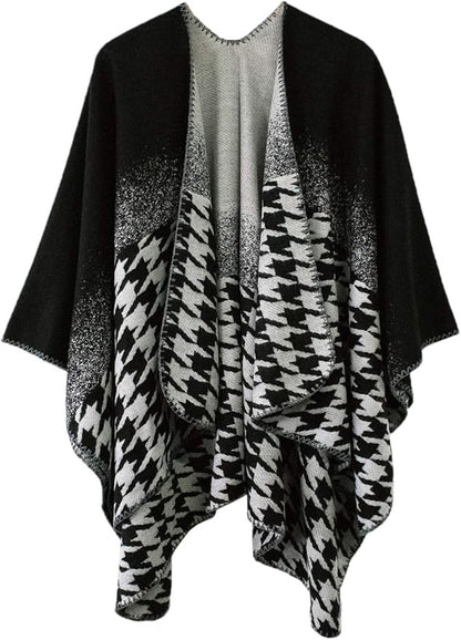 Women's Vintage Pattern Open Front Poncho Cape Shawl Winter Shawl Wraps