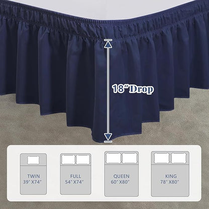 Twin Bed Skirt, Elastic Wrap Around Bed Skirt Twin Size, Bed Skirts for Adjustable Bed, Easy Fit with 18" Drop Length Tailored Drop Dust Ruffle (Navy)