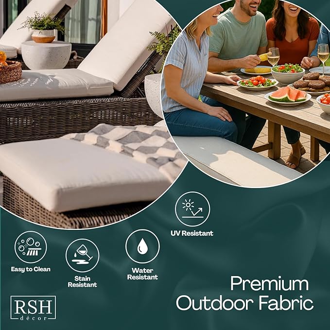 RSH DECOR: Tufted U-Shape Wicker Seat Cushions Set of 2 | 19” x 19” | All-Weather Spun Fabric | Water-Resistant | Outdoor Chair Cushions for Patio Furniture | Midnight Melody Pink