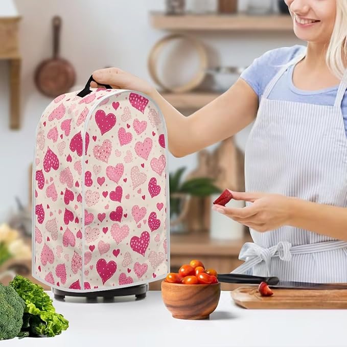 Talayituse Love Heart Print Blender Dust Cover, Fingerprint Protection Cover for Stand Mixer or Coffee Machine, Home Kitchen Appliance Covers for Stain Dust Resistant Supplies Valentine's Day Decor