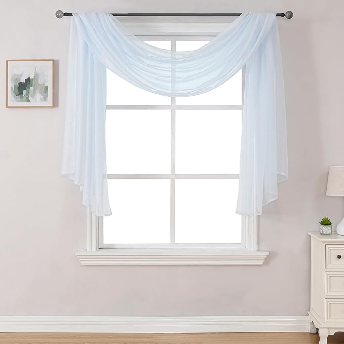 DONREN Baby Blue 144 Inch Length Sheer Window Scarf - Perfect As Valance Scarves As Well As Bed Canopy Or Wedding Decoration. (W 34 x L 144 One Panel)