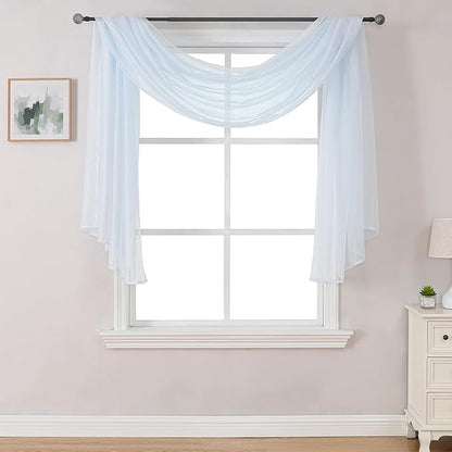 DONREN Baby Blue 144 Inch Length Sheer Window Scarf - Perfect As Valance Scarves As Well As Bed Canopy Or Wedding Decoration. (W 34 x L 144 One Panel)