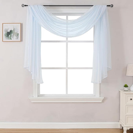 DONREN Baby Blue 144 Inch Length Sheer Window Scarf - Perfect As Valance Scarves As Well As Bed Canopy Or Wedding Decoration. (W 52 x L 144 One Panel)