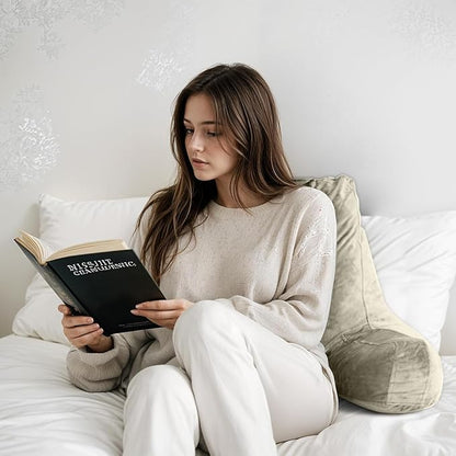 Reading Pillow for Sitting in Bed Adult, Reading Pillow with Shredded Memory Foam, Bed Pillow with Washable Cover, Back Pillow Sitting Up with Extend Arms, Beige, X-Large