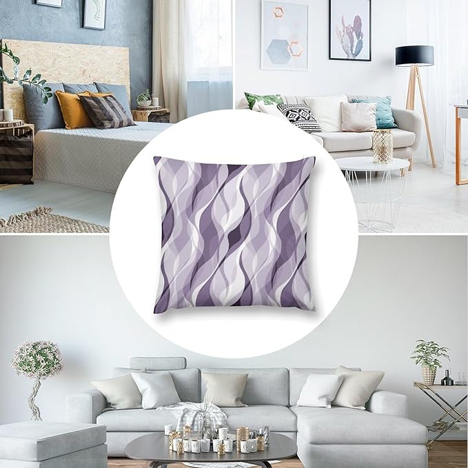 Lavender Throw Pillow Covers Modern Purple and Grey Striped Decorations for Bedroom Living Room Farmhouse Sofa Pillows Bed Couch 16x16 Inch