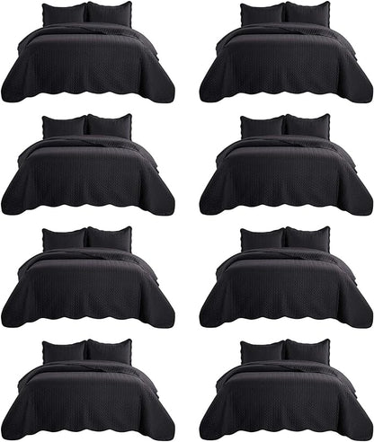 IR Imperial Rooms 8 Pack Quilt King Size Bedding (106" x 96") - Bulk Wholesale for Hotels, Guest Bedroom & Airbnbs - Lightweight Microfiber Reversible Embossed Quilts Bedspread (Black)