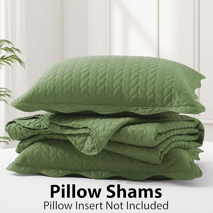 IR Imperial Rooms King Quilt Bedding Set Size (106" x 96") + 2 Pillow Shams (20" x 36"+ 2") - 3 Pcs All Season Lightweight Reversible Microfiber Coverlet Embossed Quilt Bedspread (Olive Green)