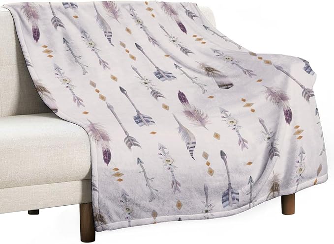 Boho Tribe Blanket, Bohemian Aztec Ethnic Tribe Native Tribal Arrows Feathers Print Pattern Throw Blanket for for Chair Bed Sofa Couch 60"x80"