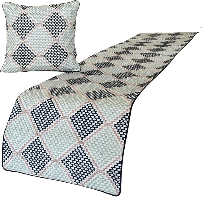 The HomeCentric King/Queen/Twin Blue Decorative Bed Runner CA King 86"x18" Bed Runner Without Pillow Cover, Embroidered Bed Scarf on Embroidered Fabric - Pointillism