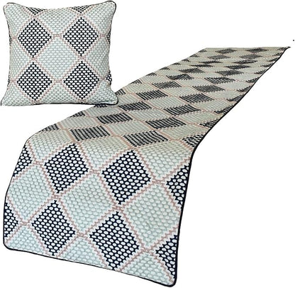 The HomeCentric King/Queen/Twin Blue Decorative Bed Runner Full 68"x18" Bed Runner with Two Pillow Cover, Embroidered Bed Scarf on Embroidered Fabric - Pointillism