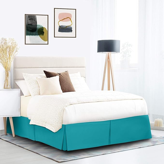 Nestl Teal Bed Skirt Cal King Size - Cal King Bed Skirt 14 Inch Drop - Brushed Microfiber Bed Skirts - Hotel Quality Pleated Bed Skirt - Shrinkage & Fade Resistant