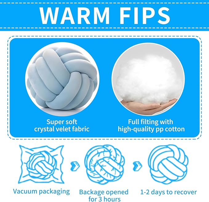 Knot Ball Pillows, Round Throw Pillow Cushion Home Decoration Soft Plush Pillow, Throw Knotted Ball Pillow Handmade Children Room Decoration Round Plush Toy Pillow (Light Blue,8.5"/22cm)