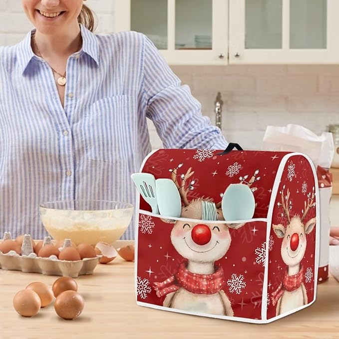 Christmas Reindeer Stand Mixer Cover 4.5-5 Quart Kitchen Mixer Cover Washable Food Processor Protective Covers Dust Protection Insulated Kitchen Appliance Cover Xmas Decor