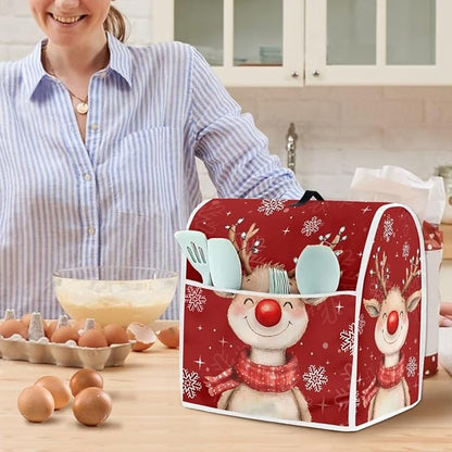 Christmas Reindeer Stand Mixer Cover 4.5-5 Quart Kitchen Mixer Cover Washable Food Processor Protective Covers Dust Protection Insulated Kitchen Appliance Cover Xmas Decor