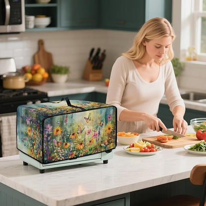 Microwave Oven Dust Cover with Storage Bags Waterproof Microwave Oven Grill Cover Protector Universal Reusable Decor Accessories for Kitchen, Vintage Daisy Sunflower Floral Butterfly Print, L