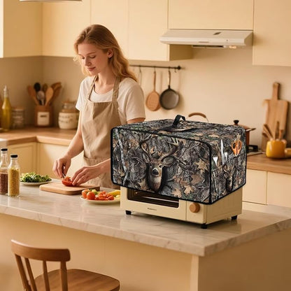 Dust-Proof Microwave Oven Cover Protector Microwave Oven Grill Cover Deer Elk Forest Camo Hunting Print Universal Kitchen Appliance Protector Case Protections for Toaster Oven, M