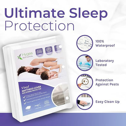 6 Gauge Vinyl Bed Bug Mattress Cover/Box Spring Cover by Hygea Natural- 100% Waterproof Encasement- Perfect for Bed wetting (Full XL)