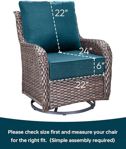 Luxury 22x24/22x25 6-Inch Outdoor Seat Cushions - Set of 2 Water Resistant Patio Chair Cushion for Porch Set Rattan Dining Rocker Glider Chairs Loveseat Couch Sectional Sofa - Peacock Blue