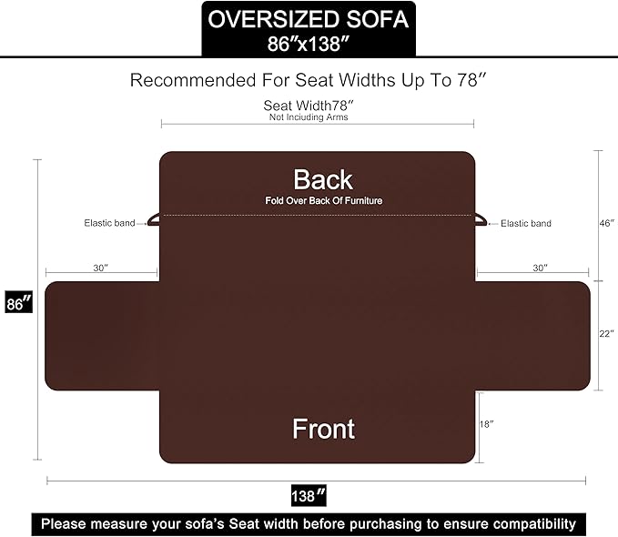 U-NICE HOME Large Sofa Cover Reversible Couch Cover for Dogs with Elastic Straps Water Resistant Furniture Protector for Pets Couch Cover for 4 Cushion Couch (Oversized Sofa, Coffee/Beige)