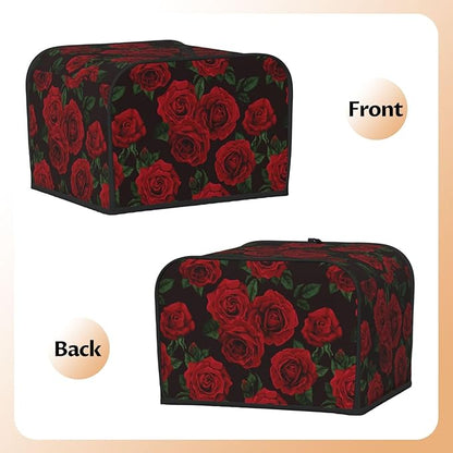 Red Black Rose Flower 4 Slice Toaster Cover, Waterproof Toaster Dust Cover Bread Maker Protective For Small Kitchen Appliance Dining Room Table Home Decor Gifts