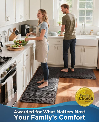 Ophanie Kitchen Mats for Floor, 3/4 inch Thick, 17x24 Anti Fatigue Cushioned Mat, Kitchen Rugs, Waterproof, Comfort Ergonomic Standing Mat for Office, Home, Sink, Black Non-Slip Ridged Bottom