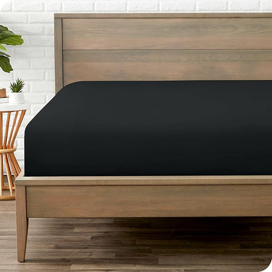 Bare Home Fitted Bottom Sheet Twin Size - Premium 1800 Microfiber - Ultra-Soft Hotel Luxury - Deep Pocket - Durable and Long Lasting - Fitted Sheet (Twin, Black)